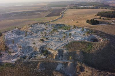 Tel Megiddo (Israel) in August 2014. Facing east. Courtesy of Megiddo Expedition and Melissa Cradic.