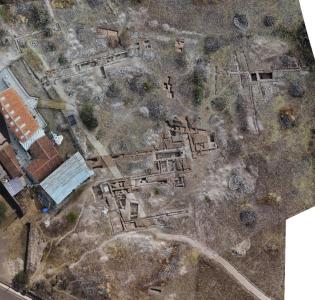 Overhead view of excavations at Huari, Ayacucho, Peru